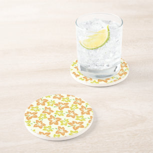 Yellow Hibiscus, Orange Hibiscus, Floral Pattern Coaster