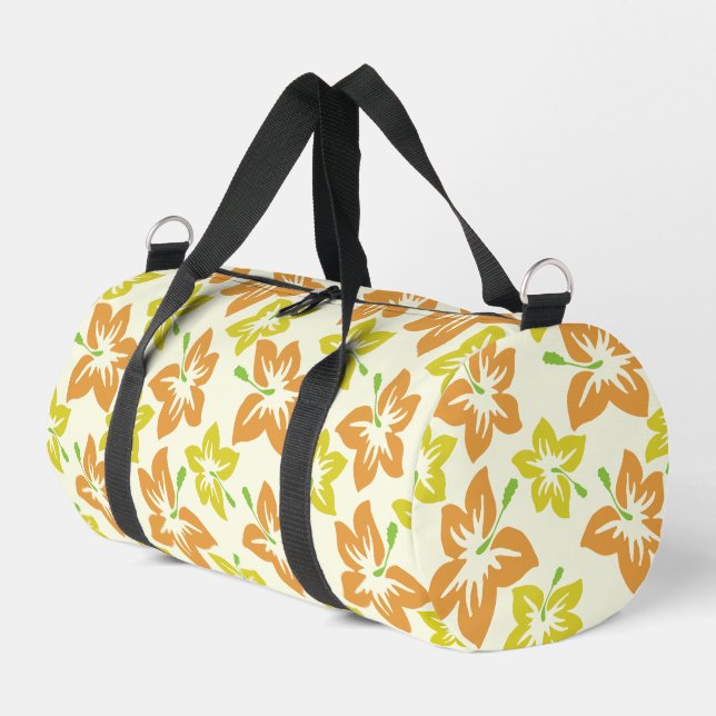 Yellow Hibiscus, Orange Hibiscus, Floral Pattern Duffle Bag (Left Corner)
