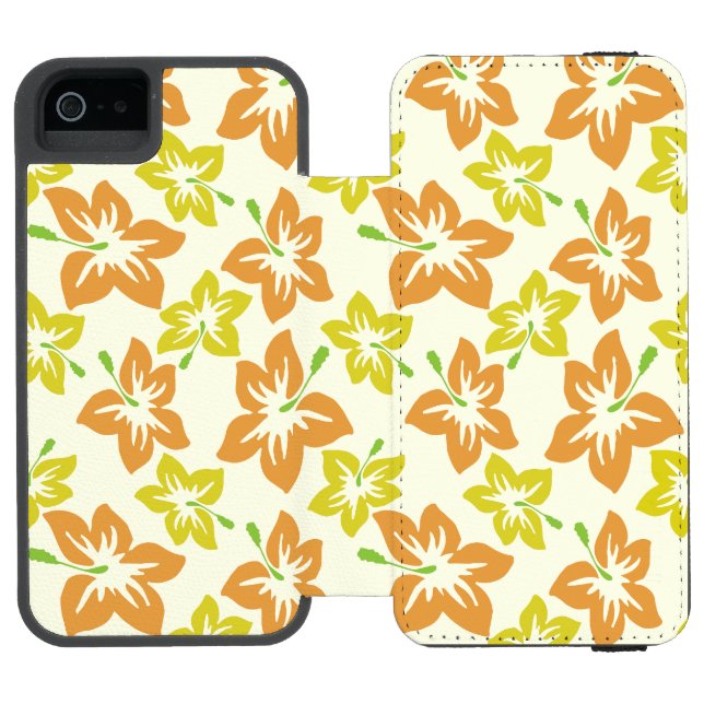Yellow Hibiscus, Orange Hibiscus, Floral Pattern Incipio iPhone Wallet Case (Folio Open)