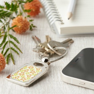 Yellow Hibiscus, Orange Hibiscus, Floral Pattern Key Ring