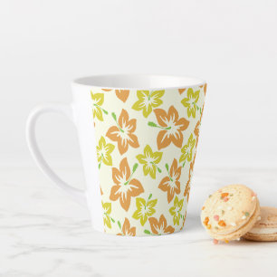 Yellow Hibiscus, Orange Hibiscus, Floral Pattern Latte Mug