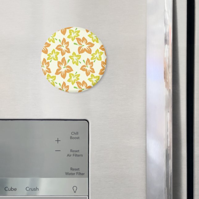 Yellow Hibiscus, Orange Hibiscus, Floral Pattern Magnet (In Situ (Fridge))