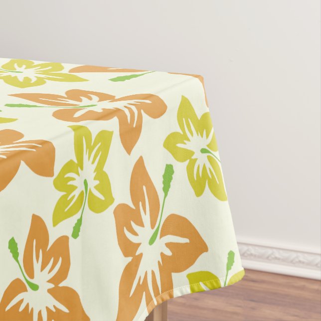 Yellow Hibiscus, Orange Hibiscus, Floral Pattern Tablecloth (In Situ)