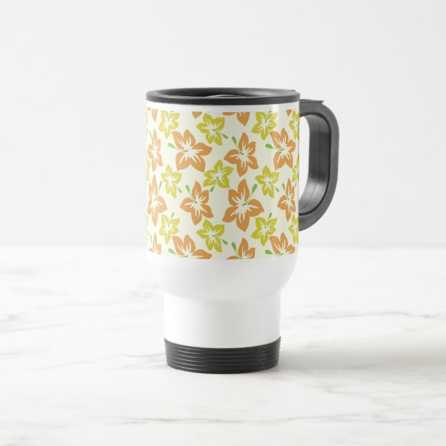 Yellow Hibiscus, Orange Hibiscus, Floral Pattern Travel Mug (Front Right)