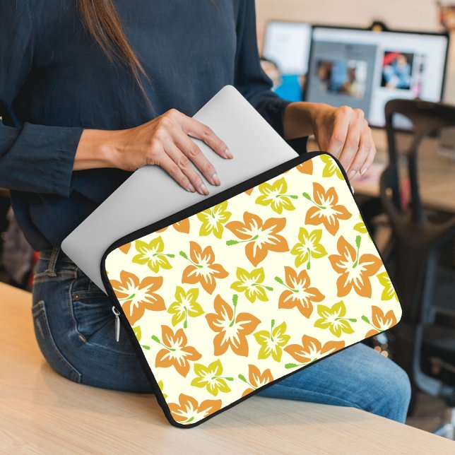 Yellow Hibiscus, Orange Hibiscus, Flowers Pattern Laptop Sleeve (Creator Uploaded)