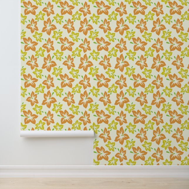 Yellow Hibiscus, Orange Hibiscus, Flowers Pattern Wallpaper (Application)