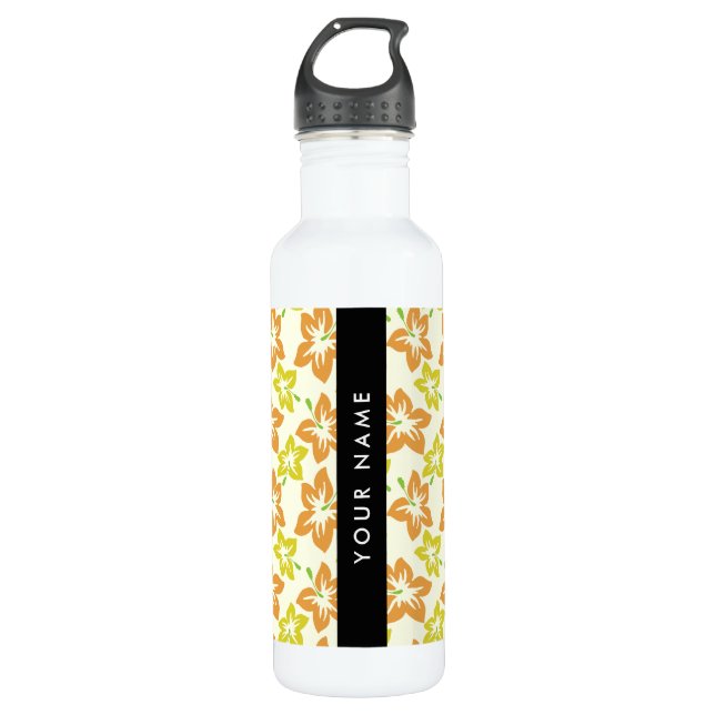 Yellow Hibiscus, Orange Hibiscus, Your Name 710 Ml Water Bottle (Front)