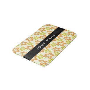 Yellow Hibiscus, Orange Hibiscus, Your Name Bath Mat