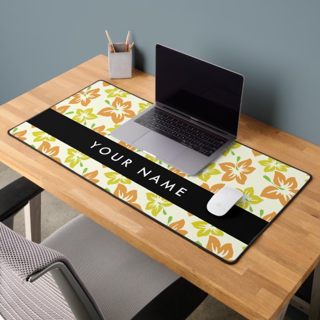 Yellow Hibiscus, Orange Hibiscus, Your Name Desk Mat (Office 2)