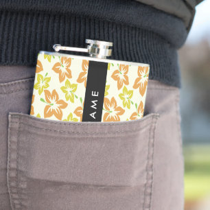 Yellow Hibiscus, Orange Hibiscus, Your Name Hip Flask