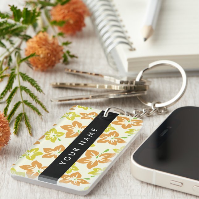 Yellow Hibiscus, Orange Hibiscus, Your Name Key Ring (Front Right)