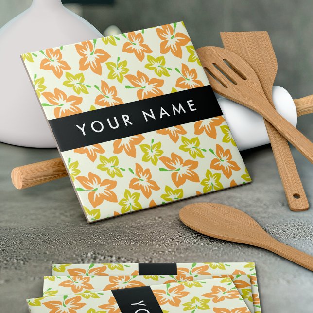 Yellow Hibiscus, Orange Hibiscus, Your Name Tile (Creator Uploaded)