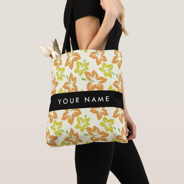 Yellow Hibiscus, Orange Hibiscus, Your Name Tote Bag (Close Up)