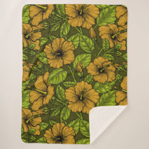 Yellow hibiscus sherpa blanket