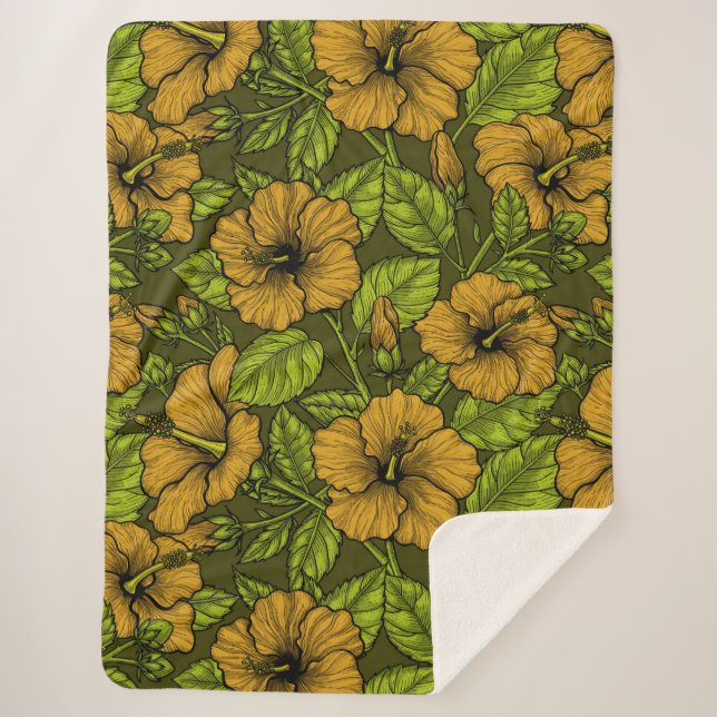 Yellow hibiscus sherpa blanket (Front)