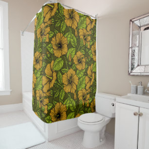 Yellow hibiscus shower curtain