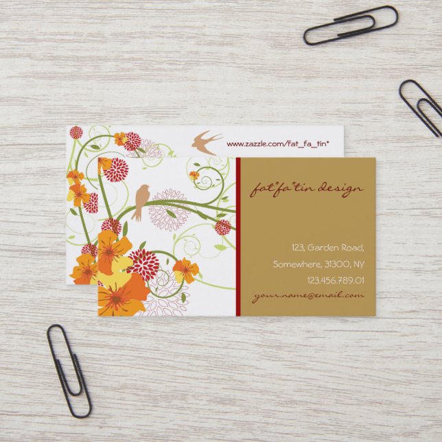 Yellow Hibiscus & Swallows Elegant Floral Garden Business Card (Front/Back In Situ)
