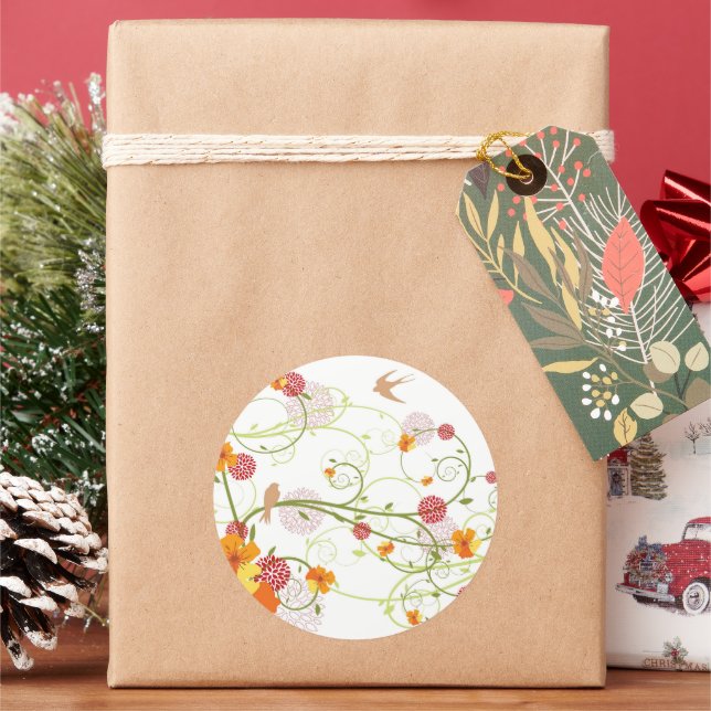 Yellow Hibiscus & Swallows Elegant Floral Garden Classic Round Sticker (Holiday)