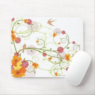 Yellow Hibiscus & Swallows Elegant Floral Garden Mouse Mat