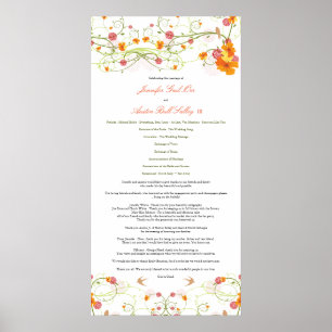 Yellow Hibiscus & Swallows Floral Wedding Program Poster