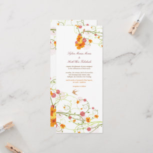 Yellow Hibiscus Swirls & Swallows Floral Wedding Invitation