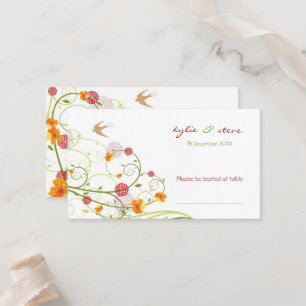 Yellow Hibiscus Swirls & Swallows Floral Wedding Place Card