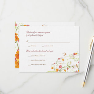 Yellow Hibiscus Swirls & Swallows Floral Wedding RSVP Card