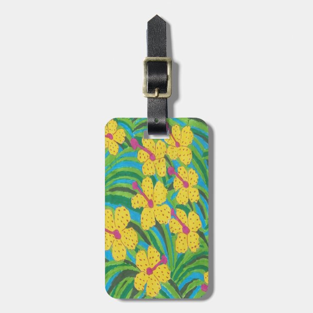 Yellow Hibiscus Tropical Print Luggage Tag (Front Vertical)