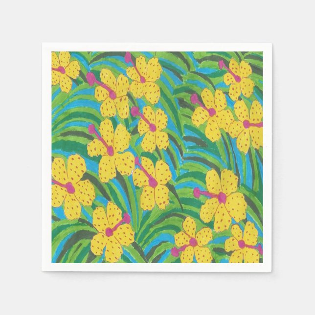 Yellow Hibiscus Tropical Print Napkin (Front)