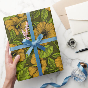 Yellow hibiscus wrapping paper