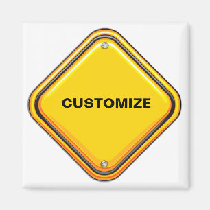 Yellow Highway Caution Sign Magnet