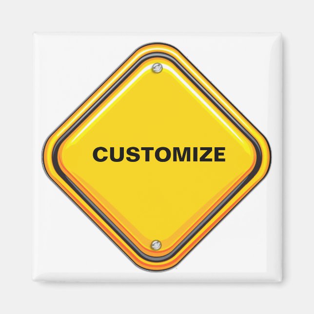 Yellow Highway Caution Sign Magnet (Front)