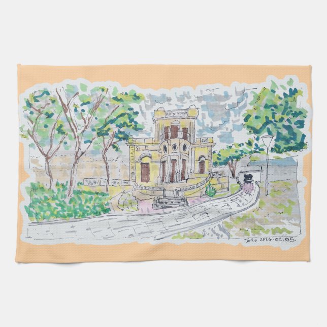 Yellow Historic Villa Tea Towel (Horizontal)