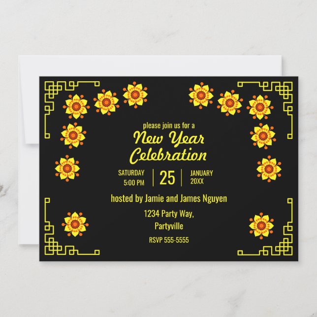 Yellow Hoa Mai Blossoms Tết New Year Invitation (Front)