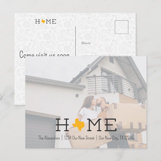 Yellow HOME Texas Moving Announcement Postcard (Front/Back)