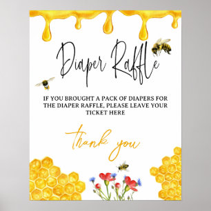 Yellow Honey Bee Baby Shower Diaper Raffle Game Poster