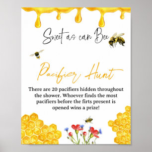 Yellow Honey Bee Baby Shower Pacifier Hunt Game Poster