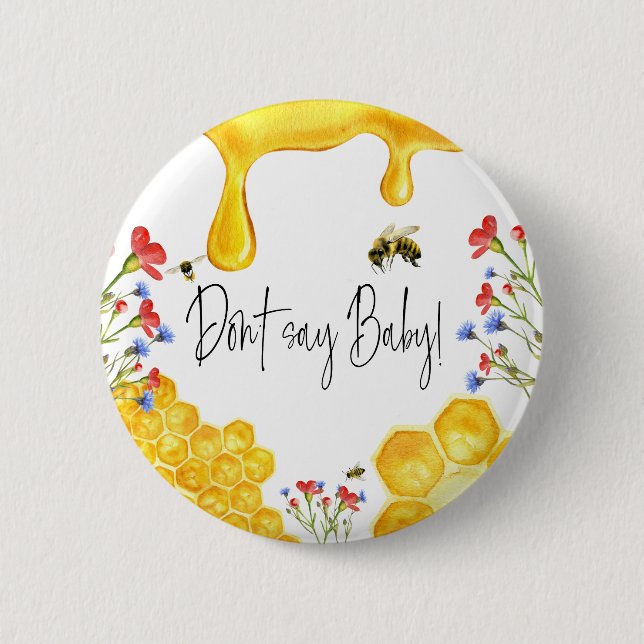 Yellow Honey Bee Floral Don't Say Baby Shower Game 6 Cm Round Badge (Front)