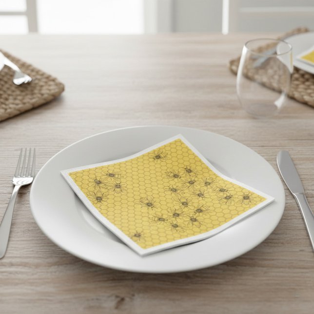 Yellow Honey Bee & Honeycomb Paper  Napkin (Creator Uploaded)
