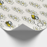 Yellow Honey Bee & White Daisy Pattern Cream Wrapping Paper<br><div class="desc">This cute wrapping paper features a cream / white background with patterns of honey / bumble bees and white daisies. Change the background color and personalize for your needs. You can find more matching products at my store.</div>