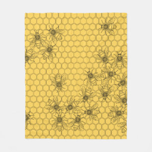 Yellow Honey Bees & Honeycombs Fleece Blanket