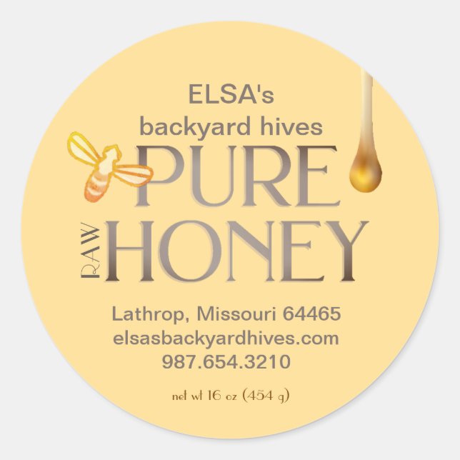 Yellow Honey drip Label with Bee (Front)