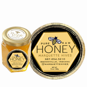 Yellow Honey Hexagon and Bee Distressed Gold Frame Classic Round Sticker