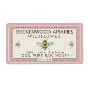 Yellow Honeybee Honey Label Apiary Rose Border