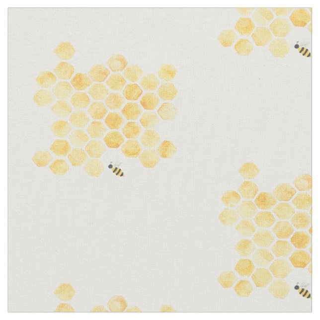 yellow honeybee honeycomb painting fabric (Close Up)
