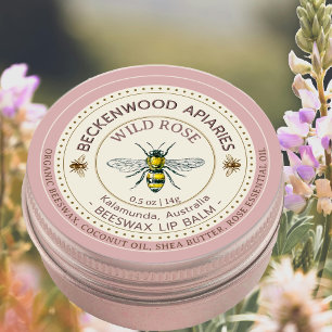 Yellow Honeybee Lip Balm Label Apiary Rose Border