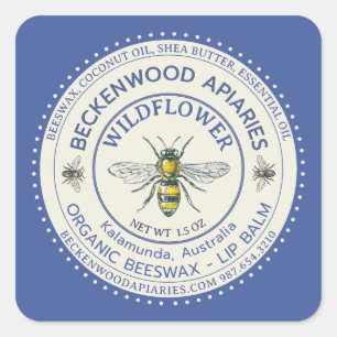 Yellow Honeybee LIP BALM Label Beekeeper Blue