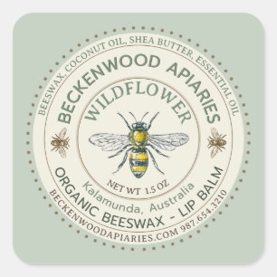 Yellow Honeybee LIP BALM Label Beekeeper Sage