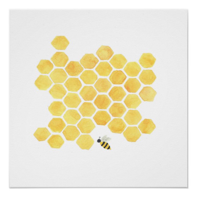Yellow honeybee painting art wall decor poster (Front)
