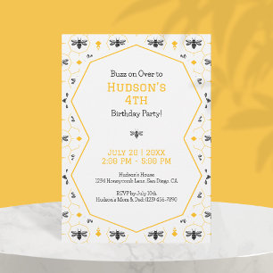 Yellow Honeycomb Bee Beehive 4th Birthday Party Invitation
